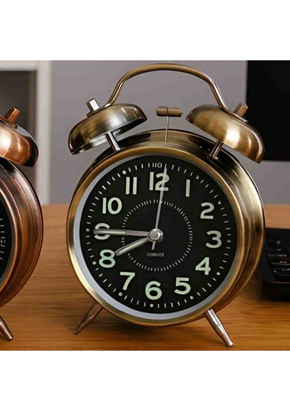Antik Retro Metal Çalar Saat Masaüstü Alarmlı, Işıklı, Çift Çanlı Zilli, Dekoratif Koleksiyonluk Pilli Saat modelleri