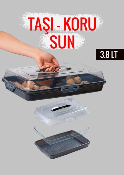 Kilitli Kapaklı Pasta Kek Börek ve Borcam Taşıma Kabı – 3’ü 1 Arada, Dayanıklı Plastik