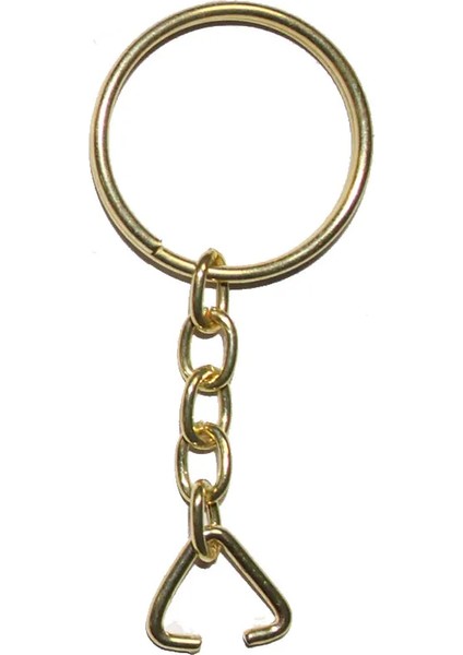 Anahtarlık Halkası, Halka + Zincir + Üçgen, 24MM, Altın, Sarı, 1 Adet - Lisinya