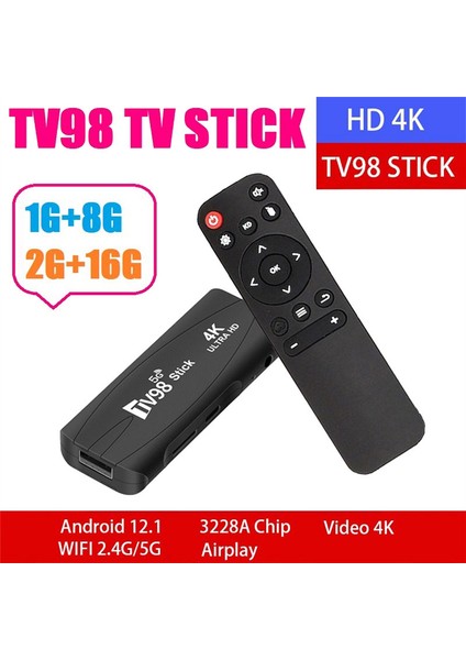 TV98 Tv Stick 2G+16G ANDROID12.1 2.4g 5g Wifi Android Akıllı Tv Kutusu 4K 60FPS Set Üst Kutu (Yurt Dışından) indirimleri
