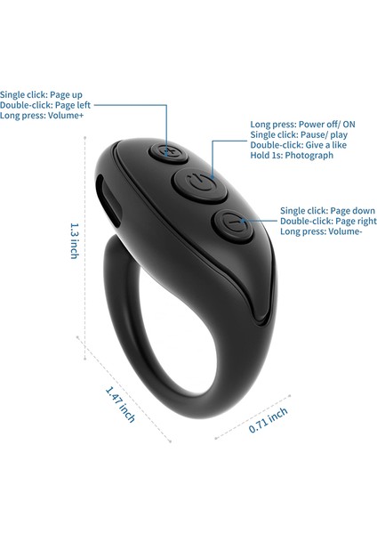Bluetooth Uzaktan Kumanda Sayfa Turner, Cep Telefonu Kamera Deklanşı Selfie Uzaktan Kumanda, iPhone iPad Için Akıllı Yüzük -Black (Yurt Dışından) modelleri