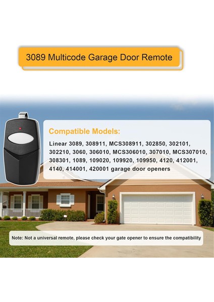 Doğrusal 3089 Multicode Gate Açıcı Uzaktan, Garaj Kapısı Uzaktan 300MHZ, Çoklu Kod 308911 Kapı Kontrolü, 2 Paket Için (Yurt Dışından) modelleri