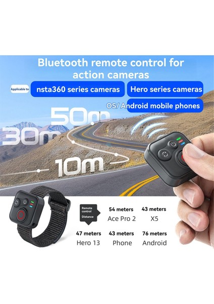 INSTA360 X5/x4/ace Pro Gopro Hero 13-8 Serisi Aksiyon Kamerası Için Bilek Kayışı ile Kablosuz Bluetooth Uzaktan Kumancı (Yurt Dışından) modelleri