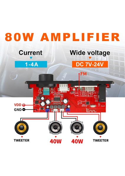 Bluetooth 5.0 Mp3/wav/flac Amplifikatör Kod Çözücü Kartı 24V 2X80W Mıc, Usb/tf/fm ve Gürültü Azaltma ile Araba Ses Sistemi (Yurt Dışından) indirimleri