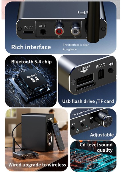 Bluetooth 5.4 Audio Verici Alıcı Rca USB U-Disk Hıfı Stereo Müzik Adaptörü Dsp Kod Çözme (Yurt Dışından) modelleri