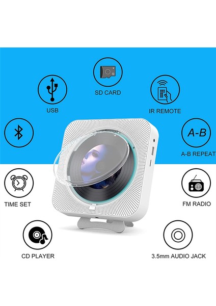 Taşınabilir Bluetooth CD Çalar, Duvar Montaj CD Çalar Uzaktan Kumandalı Ev Ses Müzik Çalar, LCD Ekran-Ab Fişi (Yurt Dışından) modelleri