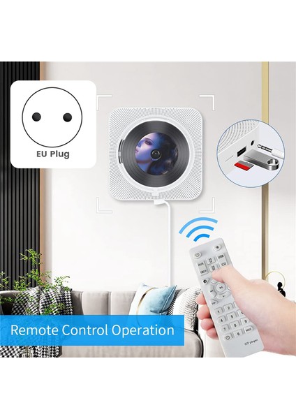 Taşınabilir Bluetooth CD Çalar, Duvar Montaj CD Çalar Uzaktan Kumandalı Ev Ses Müzik Çalar, LCD Ekran-Ab Fişi (Yurt Dışından) indirimleri