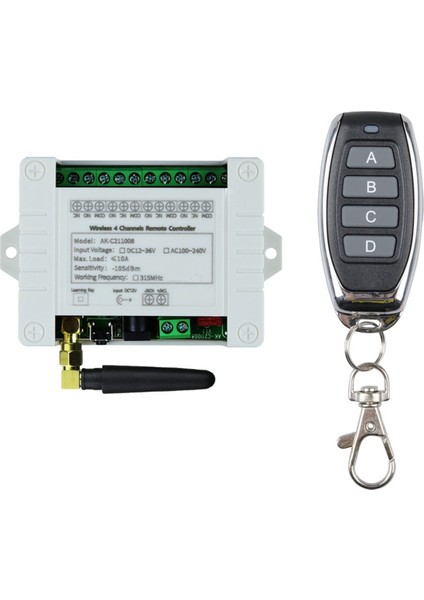 Dc 12V 24V 36V 10A 433MHZ 4 Kanal Kablosuz Röle Rf Uzaktan Kumanda Anahtarı Alıcı+4ch Verici, 1 Alıcı 1 Uzak (Yurt Dışından)