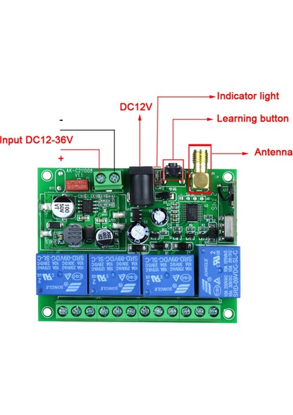 Dc 12V 24V 36V 10A 433MHZ 4 Kanal Kablosuz Röle Rf Uzaktan Kumanda Anahtarı Alıcı+4ch Verici, 1 Alıcı 1 Uzak (Yurt Dışından) modelleri