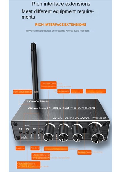 Bluetooth 5.3 Audio Alıcı Aux/koaksiyel/mıc/usb Kayıpsız Müzik Kablosuz Ses Adaptörü Uzaktan Kumanda (Yurt Dışından)