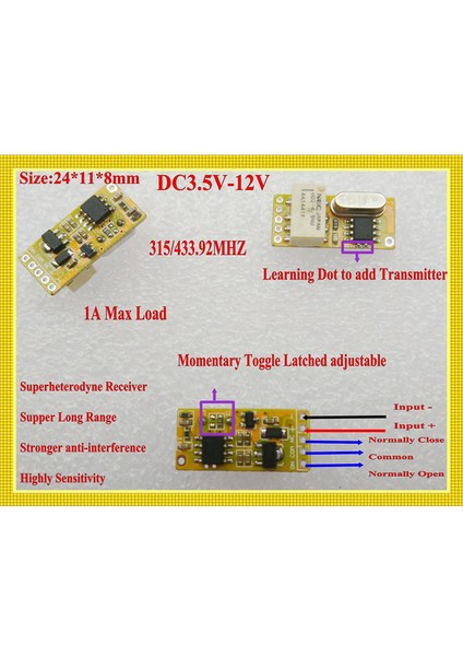 Mını Rf Uzaktan Anahtar 433MHZ 4.2V 4.5V 5V 6V 7.4V 9V 12V Küçük Röle Kablosuz Anahtarlar Kablosuz Anahtarlar Com Nc Röle Kontağı Yok (Yurt Dışından) indirimleri