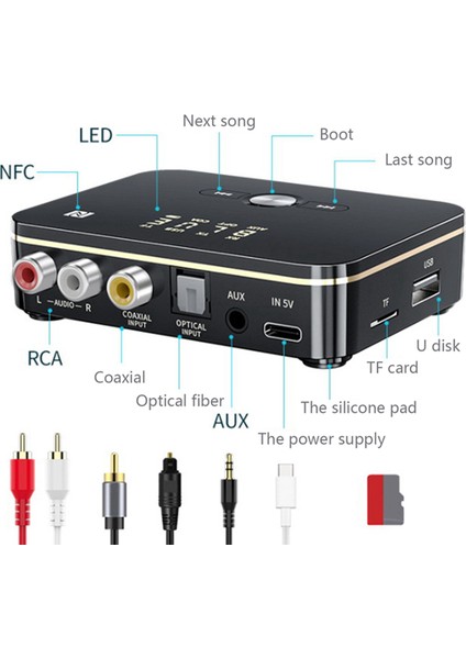 M8 Bluetooth 5.0 Rca Ses Alıcı Verici Aptxll 3.5mm Aux Müzik Kablosuz Adaptörü Mıc Nfc ile Araba Tv Hoparlörleri (Yurt Dışından) modelleri