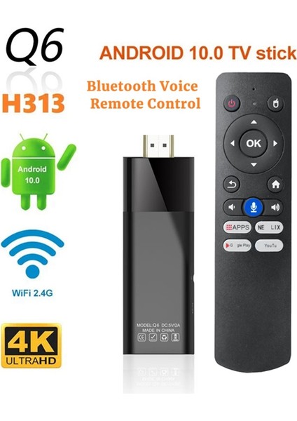 Q6 Tv Stick Bluetooth Ses Uzaktan 2g+8g Android 10 2.4g/5g Wifi+Bt4.0 H313 Tv Kutusu Android Tv Dongle Pk DQ03 2g+8g (Yurt Dışından) fiyatları