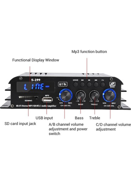 S-299 Mini 4.1 Ses Stereo Güç Amplifikatörü Bt Taşınabilir Araba ve Ev Çift Kullanımlı 4X40W Uzak Ses Amplifikatörü Abd Fişi (Yurt Dışından) indirimleri