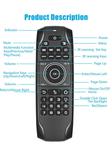 Bluetooth 5.0 Mini Klavye G7BTS Gyroscopop Aktırlı Ir Öğrenme Hava Fare Akıllı Tv Kutusu Dizüstü Bilgisayar Tableti Için Uzaktan Kumanda (Yurt Dışından) fiyatları
