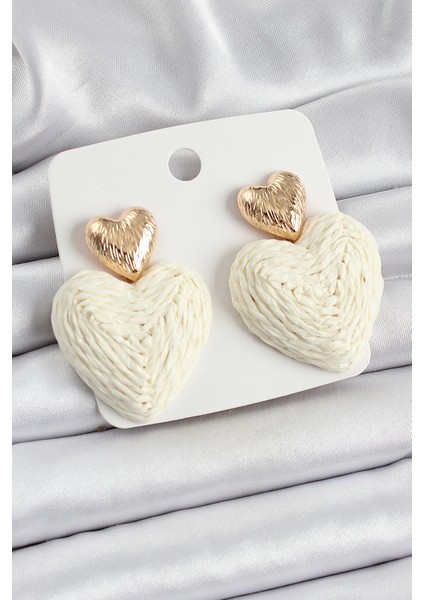 Krem Kalp Figürlü Hasır Örgü Model Gold Renk Kadın Küpe - TJ-BKP10736