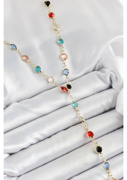 Pirinç Asorti Model Gold Renk Zirkon Taşlı Y Kolye TG27BKO10251