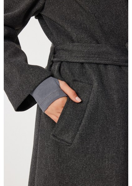 Kruvaze Yaka Kuşaklı Kaşe Kaban LGP0030 Antrasit fırsatları