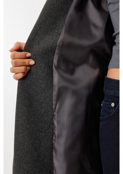 Kruvaze Yaka Kuşaklı Kaşe Kaban LGP0030 Antrasit indirimleri