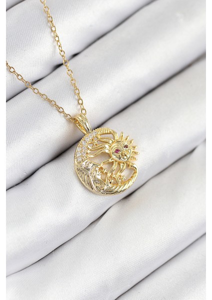 316L Çelik Zirkon Taşlı Ay ve Güneş Model Gold Renk Kadın Kolye TG27BKO10539