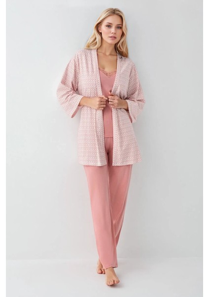 Kadın Modal Kutulu 3 Parça Pembe Sabahlık & Pijama Takımı fiyatları