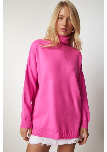 Balıkçı Yaka Oversize Triko Kazak LBV0011 Pembe fiyatları