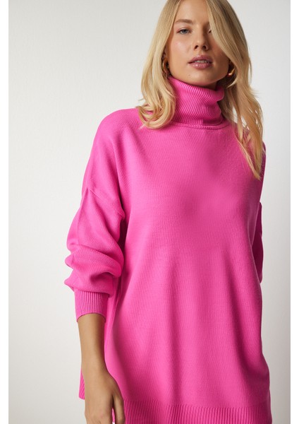 Balıkçı Yaka Oversize Triko Kazak LBV0011 Pembe modelleri