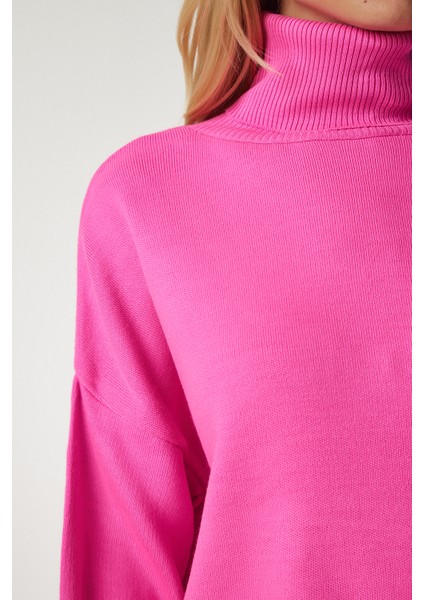 Balıkçı Yaka Oversize Triko Kazak LBV0011 Pembe fırsatları