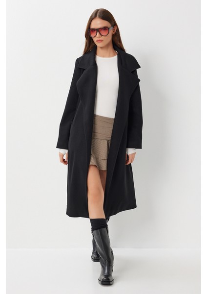 Kruvaze Yaka Kuşaklı Kaşe Kaban LGP0030 Siyah fiyatları