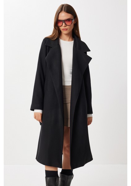 Kruvaze Yaka Kuşaklı Kaşe Kaban LGP0030 Siyah modelleri