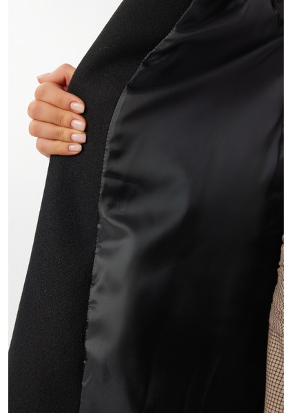 Kruvaze Yaka Kuşaklı Kaşe Kaban LGP0030 Siyah indirimleri