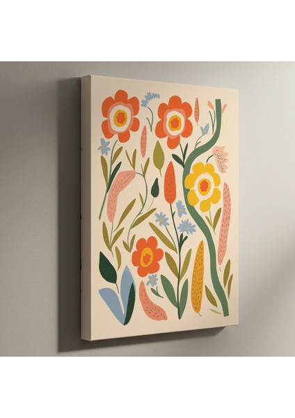 Retro Tarzı Çiçekli Botanik Illüstrasyon Tablosu