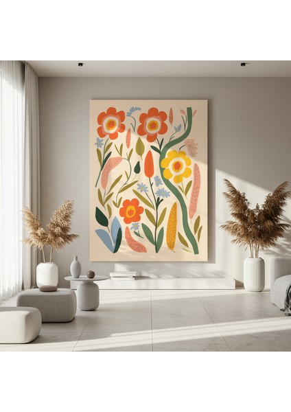 Retro Tarzı Çiçekli Botanik Illüstrasyon Tablosu fırsatları