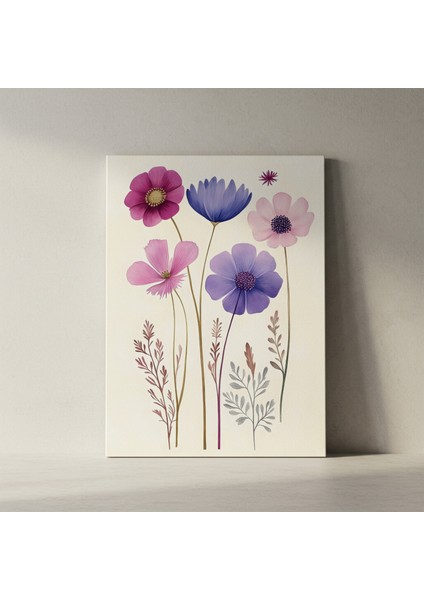 Mor Pembe Çiçekler Botanik Illüstrasyon Tablosu fiyatları