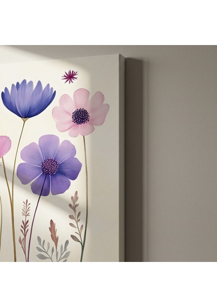 Mor Pembe Çiçekler Botanik Illüstrasyon Tablosu indirimleri