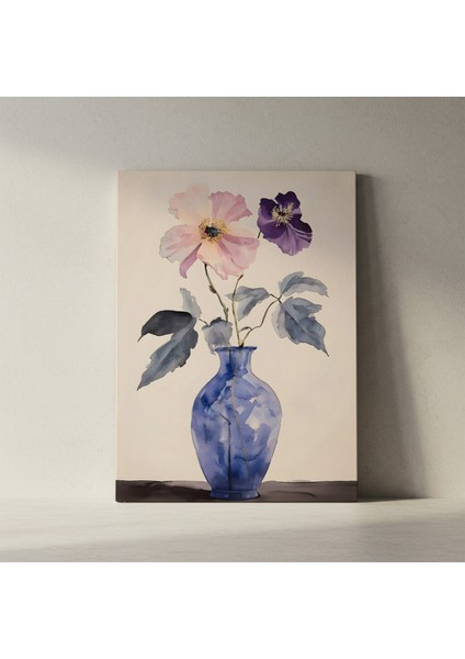 Suluboya Çiçekler ve Mavi Vazo Tablosu fiyatları