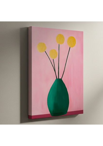 Minimalist Pembe ve Yeşil Çiçek Vazosu Tablosu
