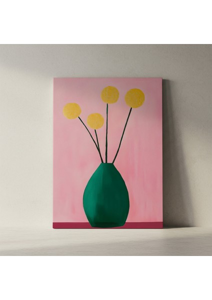 Minimalist Pembe ve Yeşil Çiçek Vazosu Tablosu fiyatları