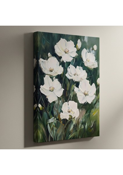 Beyaz Çiçekler Yağlıboya Tablosu