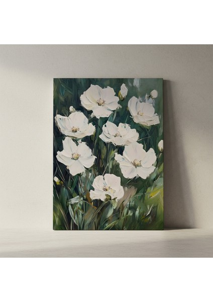 Beyaz Çiçekler Yağlıboya Tablosu fiyatları