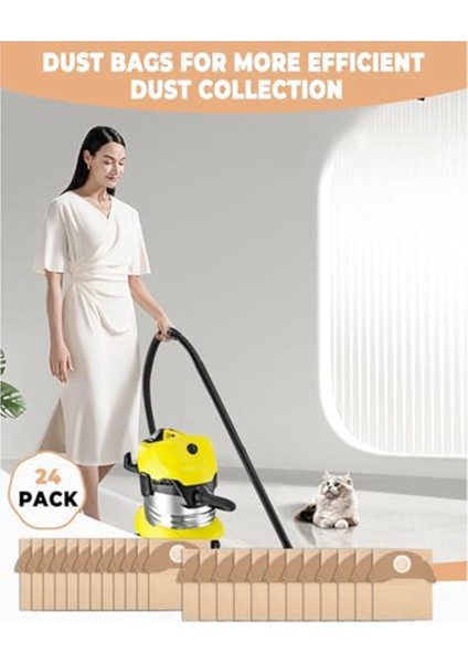 24 Kağıt Torba Çöp Torbaları Elektrikli Süpürge 6.904-322.0 Kağıt Filtre Çantaları Vakum Süpürge Torbaları Karcher Wd2 (Yurt Dışından) indirimleri