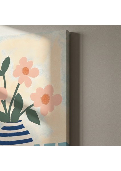 Çizgili Vazo ve Pembe Çiçekler Soyut Tablosu indirimleri