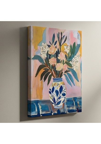 Modern Tarz Pembe ve Mavi Çiçek Buketi Tablosu