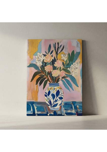 Modern Tarz Pembe ve Mavi Çiçek Buketi Tablosu fiyatları