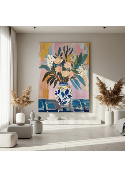 Modern Tarz Pembe ve Mavi Çiçek Buketi Tablosu fırsatları