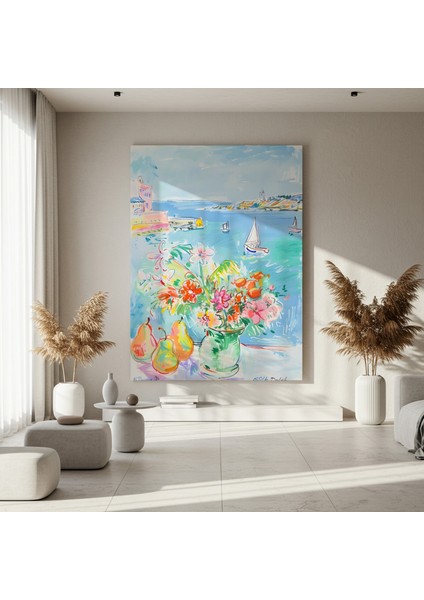 Akdeniz Manzaralı Çiçekli Natürmort Tablosu fırsatları