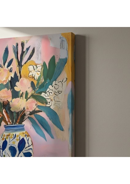 Modern Tarz Pembe ve Mavi Çiçek Buketi Tablosu indirimleri