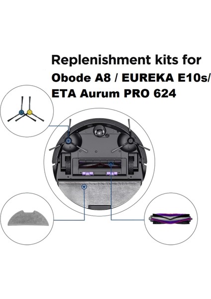A8 / Eureka E10S / Eta Aurum Pro 624 Robot Vakum Aksesuarları Yedek Ana Yan Fırça Filtresi Mop Pad Için 11 Adet (Yurt Dışından) modelleri