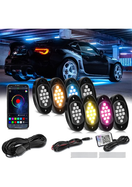 Rgb LED Kaya Işıkları, Atv Utv Suv Için Uygulama Kontrolü Çok Molorlu Işıkları ile Çok Fonksiyonlu Neon Undergow Su Geçirmez Işık, A (Yurt Dışından) modelleri