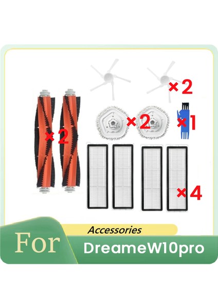Dreame W10 Pro Vakum Süpürge Aksesuarları Kiti Ana Yan Fırça Filtre Mop Için 11 Pcs (Yurt Dışından)